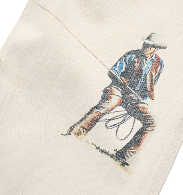 Image 4 of 5 - WHITE - ONE OF THESE DAYS If Not For The Rest Of Time Painters Pants featuring cotton-canvas carpenter pants with cowboy iconography, triple-needle stitching, reinforced belt loops, heavyweight twill pocket bags, zip fly with button closure, front slant pockets, back patch pockets, tool pocket and hammer loop. 100% cotton. 