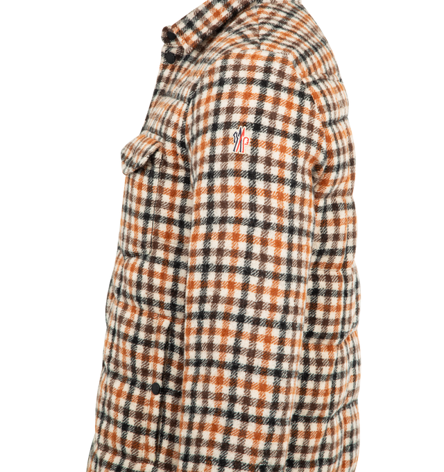 Image 3 of 3 - BROWN - MONCLER GRENOBLE Gelt Wool Down Shirt Jacket featuring wool, micro ripstop lining, down-filled, snap button closure, pockets with snap button closure and adjustable cuffs. 100% virgin wool. Lining: 100% polyester. Padding: 90% down, 10% feather. Made in Romania. 