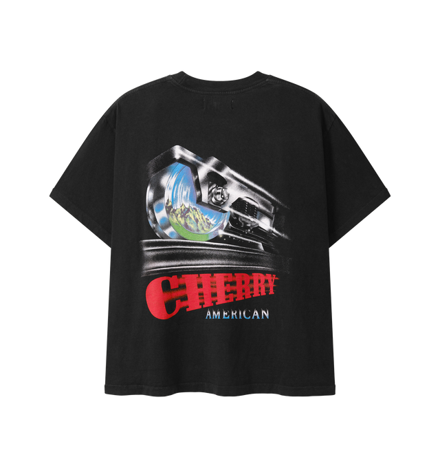 Image 2 of 7 - BLACK - Cherry LA Men's Railroad Boxy Pocket T-Shirt is crafted from cotton and features a boxy-fit silhouette with a classic crew neckline and chest pocket. Designed with screen-printed artwork at the chest pocket and back, this everyday essential combines relaxed proportions with vintage-inspired graphic styling. Main Material: Cotton. Made in Los Angeles, California. 