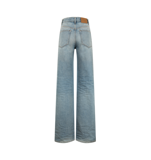 Image 2 of 3 - BLUE - Saint Laurent Women's Neo 90's Baggy Jeans are crafted from premium denim and feature a low-rise silhouette with a relaxed baggy leg inspired by iconic 1990s styles. Designed with a classic five-pocket construction, zip fly, and belt loops, these designer jeans combine effortless vintage-inspired proportions with Saint Laurent's signature Parisian edge for versatile everyday wear. Main Material: 100% Cotton. 