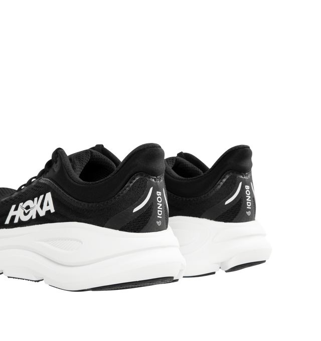 Image 3 of 5 - BLACK - HOKA W Bondi 9 Sneaker featuring performance mesh upper, cushioned collar and tongue, removable contoured insole, supportive midsole, textile lining, lace-up closure, round toe and rubber sole. 