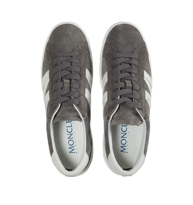 Image 5 of 5 - GREY - MONCLER Monaco M Low Top Sneakers are a lace-up style with removable insole and leather upper Made in Italy.  