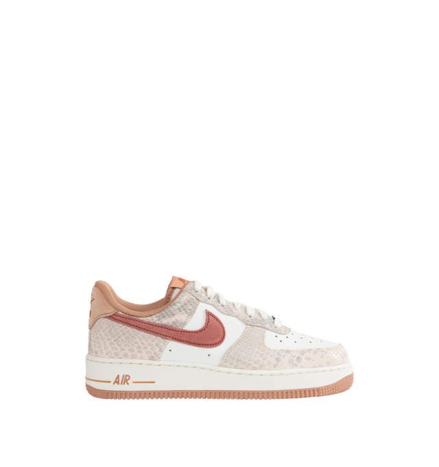 Image 1 of 5 - PINK - NIKE Air Force 1 '07 LV8 Sneaker featuring leather upper with a perforated toe box, Nike Air cushioning, rubber outsole with heritage hoops pivot circles, suede Swoosh logo, padded collar and foam midsole. 