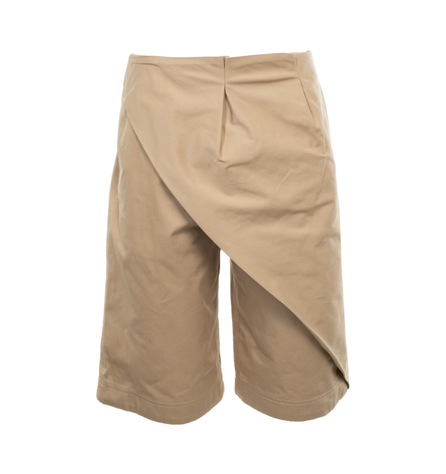 NEUTRAL - Loewe Shorts crafted in lightweight cotton drill with folded pleats panel at the front. Featuring a relaxed fit, knee length, mid waist, loose leg, side zip fastening, seam pockets, rear welt pocket with Anagram embossed leather tab placed on the rear pocket. 100% cotton. Made in Italy.