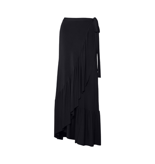 Image 1 of 4 - BLACK - ERES Julia Skirt is a sarong wrap skirt featuring a stitched belt at the waist and ruffles at the hem. 94% Polyamid, 6% Spandex. Made in France. 