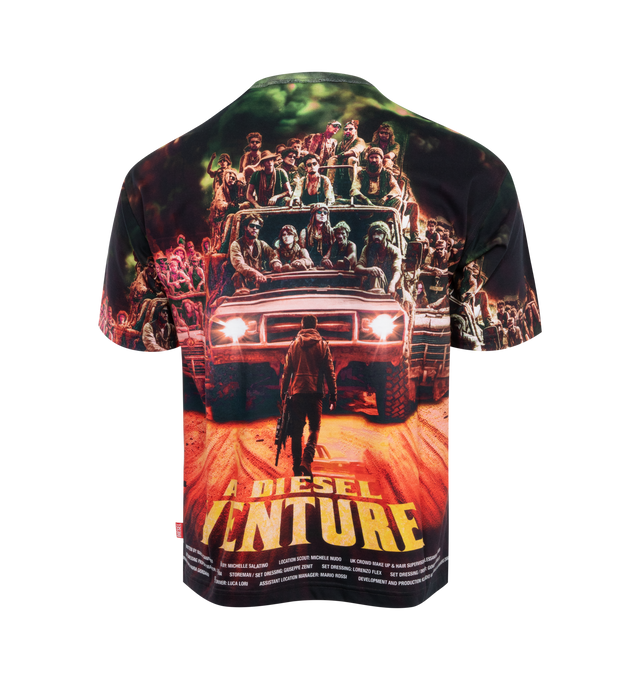 Image 2 of 2 - RED - DIESEL T-Boxt-Adventure Shirt featuring printed all-over with the poster for Diesel's fictional action-packed blockbuster: A Diesel Adventure, regular fit and a red logo label on the side. 100% cotton. 
