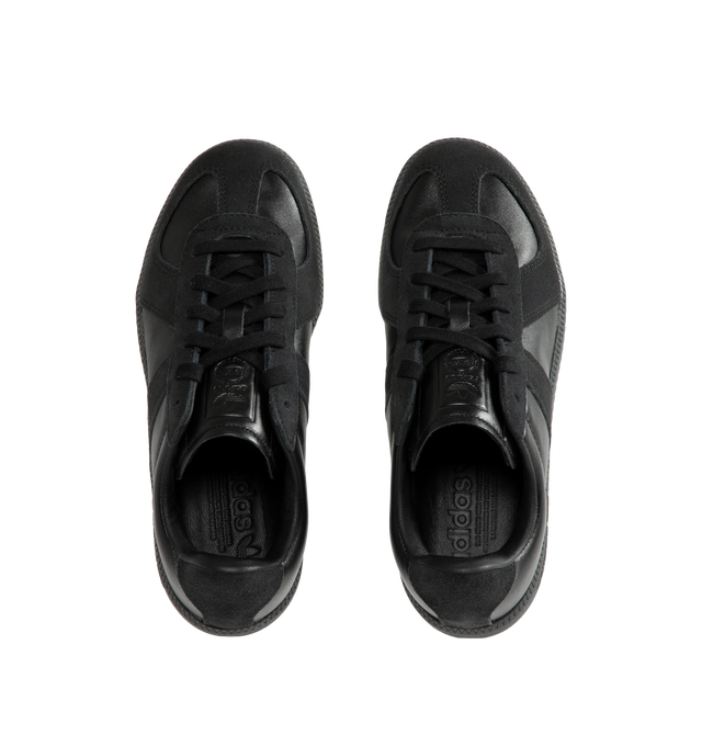 Image 5 of 5 - BLACK - Adidas Mens BW Army Shoes are crafted from leather with premium suede overlays. Features a regular fit, lace-up closure, leather sockliner, rubber outsole, and adidas logo detailing on the tongue, sockliner, and tooling. Upper: Leather with Suede Overlays; Sockliner: Leather; Outsole: Rubber. Made in Vietnam. 