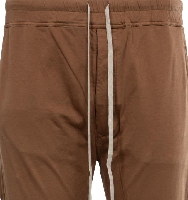 Image 4 of 4 - BROWN - DARK SHADOW Berlin Lounge Pants featuring drawstring at elasticized waistband, four-pocket styling, button-fly and raw edge at cuffs. 100% cotton. Made in Italy. 