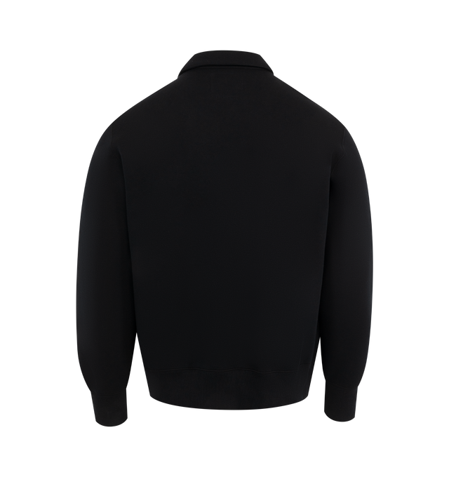 Image 3 of 5 - BLACK - Sacai Men's Sponge Sweat Polo Shirt featuring point collar, quarter zip, overlocked stitching, side seam pockets and dropped shoulder. 62% Cotton, 38% Polyester. Made in Japan. 