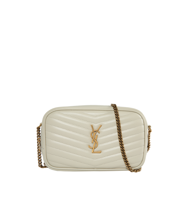 WHITE - SAINT LAURENT Mini Lou with Chain featuring zip closure, back slip pocket, three card slots and leather lining. 7.5 X 4.1 X 2 inches. 100% calfskin. 