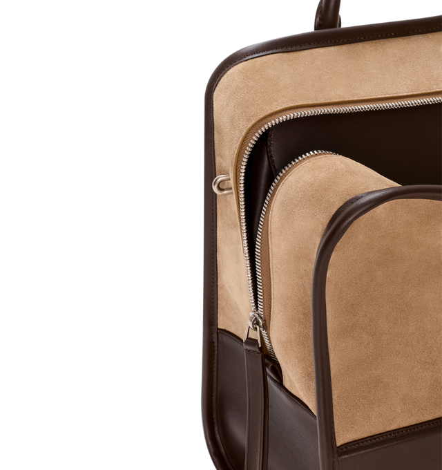 Image 15 of 16 - BROWN - Loewe Mens Amazona 180 XL Bag is crafted from suede with soft calfskin details. Features a relaxed silhouette, single toron top handle, removable shoulder handle, adjustable crossbody strap, zip closure with two leather pullers, two compartments with concealed magnetic closure, interior flat pocket, side D-ring, suede and nappa lambskin lining, palladium-tone hardware, and embossed LOEWE and Double L branding. Dimensions: 40  31  16 cm; Strap Length: 105133 cm; Strap Drop: 4761 cm;  