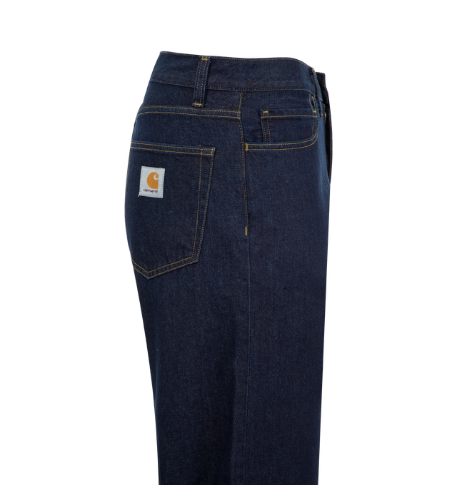 Image 3 of 3 - BLUE - Carhartt WIP Landon Pant made of Robertson denim, which is a heavyweight fabric that has been stone-washed for a softer feel. It is cut in a loose tapered fit with a regular waist, and a roomy upper leg which tapers below the knee. The five-pocket style is detailed with a Square Label on the rear. 100% Cotton 'Robertson' Denim, 12 oz.  