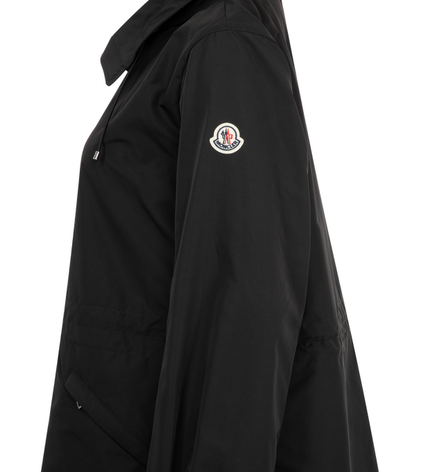 Image 4 of 4 - BLACK - MONCLER Enet Hooded Parka Jacket featuring technical twill lining at the front, pull-out hood, adjustable collar, zip closure, zipped pockets, waistband with drawstring fastening, adjustable cuffs, fitted waist and elasticized belt. 100% polyester. 