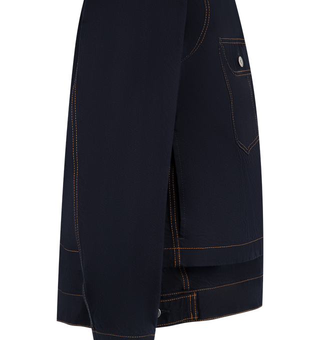 Image 4 of 4 - BLUE - Sacai Mens Denim Jacket is crafted from cotton denim. Features a button-front closure, long sleeves, buttoned cuffs, and chest pockets. Main Material: Cotton. Made in Japan. 