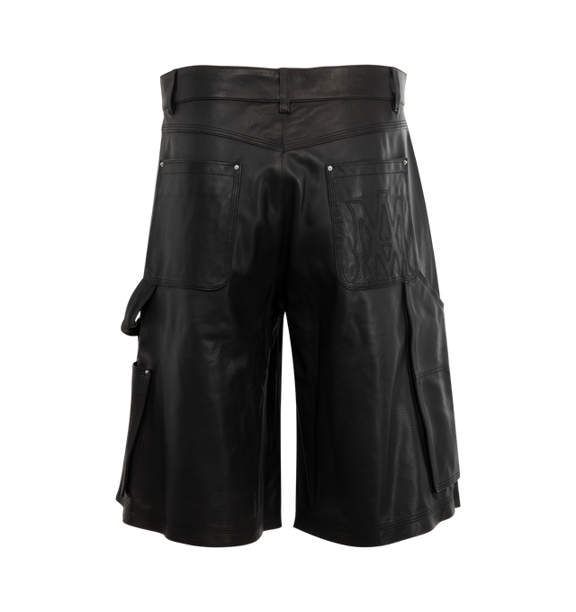 Image 2 of 3 - BLACK - AMIRI MA Leather Carpenter Short featuring loose fit, four pocket styling, button zip closure, belt loops and carpenter loop. Leather.  