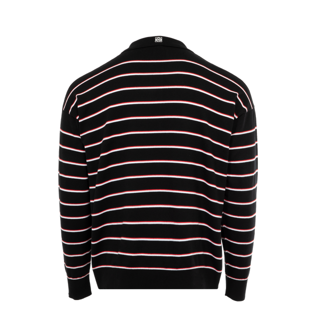 Image 2 of 3 - BLACK - LOEWE Polo Sweater featuring lightweight striped cotton knit, jersey knit, relaxed fit, regular length, two-tone horizontal stripes, polo collar, ribbed collar, cuffs and hem and Anagram embroidery placed on the back collar. 100% cotton. Made in Italy. 