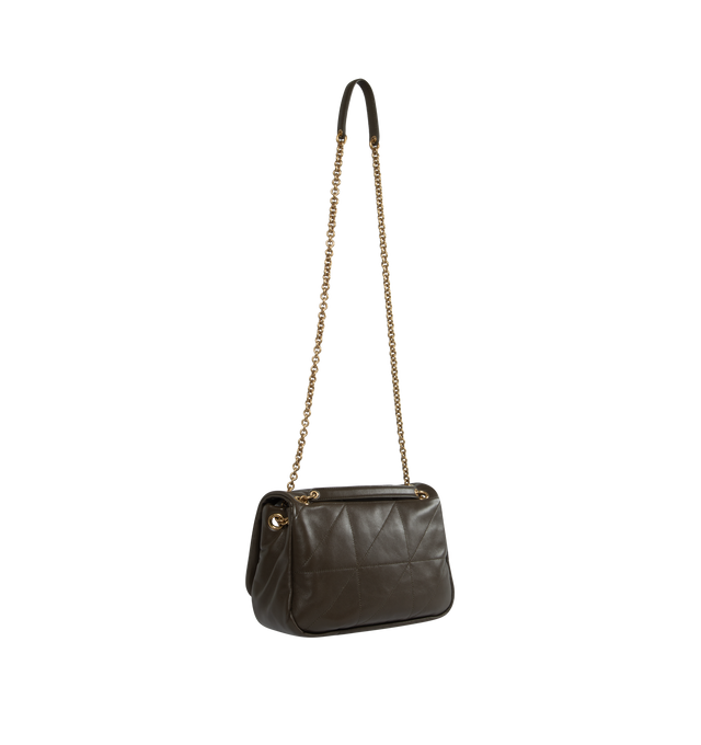 Image 3 of 4 - BROWN - SAINT LAURENT Jamie 4.3 Small in Lambskin featuring quilted topstitching, adjustable sliding strap, one flap pocket at back and snap closure with inner ties. 9.8 X 6.3 X 2.8 inches. 100% lambskin.  