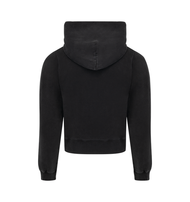 Image 2 of 2 - BLACK - MARTINE ROSE Shrunken Hoodie featuring cotton fleece, fading throughout, drawstring at hood, logo bonded at front, kangaroo pocket and rib-knit hem and cuffs. 100% cotton. Made in Portugal. 