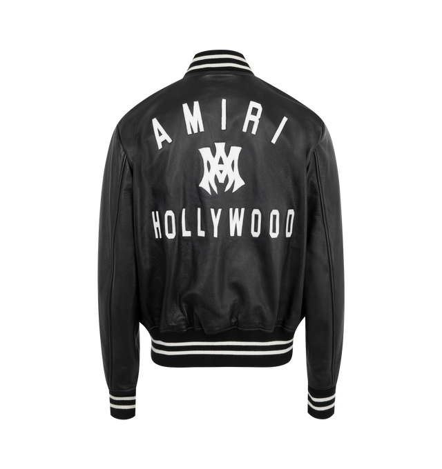 Image 2 of 3 - BLACK - Amiri M.A. Hollywood Leather Bomber Jacket has a baseball collar, a front snap button closure, side zip pockets, and ribbed trims. 100% leather. Made in Turkey. 