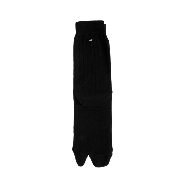 Image 1 of 2 - BLACK - Maison Margiela Tabi Socks are crafted from a wool-blend jersey and feature the Maison's iconic split-toe construction inspired by traditional Japanese tabi socks. Designed with ribbed cuffs, a mid-calf length silhouette, and the signature single white stitch at the back, these socks combine comfort with a distinctive archival design. Main Material: 78% Wool, 22% Polyamide. Made in Italy. 