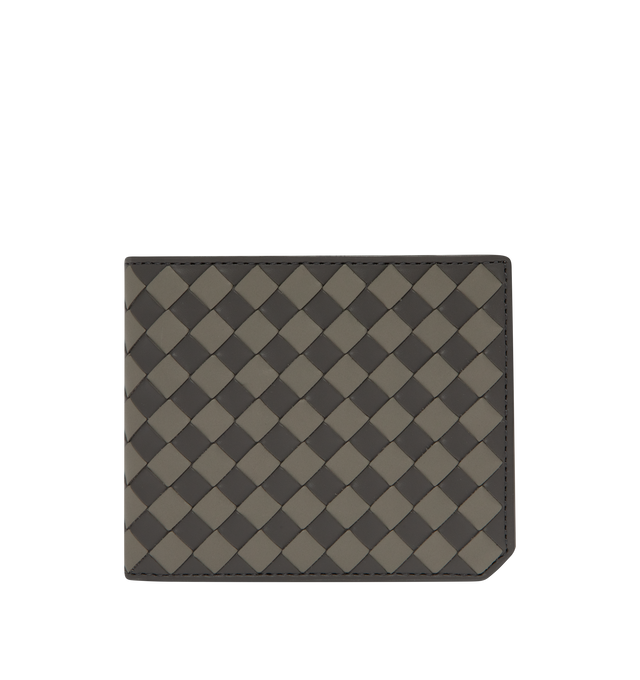 Image 1 of 3 - BROWN - BOTTEGA VENETA Intrecciato Piccolo Bi-Fold Wallet featuring color blocked intrecciato, eight card slots, one note compartment and two additional pockets. Calfskin. 3.7" x 4.3" x 0.2". Made in Italy. 