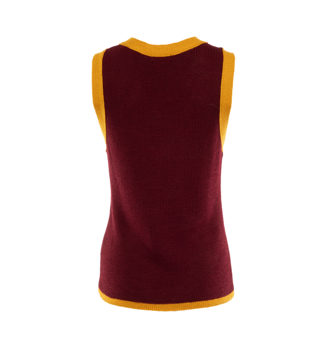 Image 2 of 3 - RED - DRIES VAN NOTEN Sweater Vest featuring regular fit, sleeveless, contrast trim and v neckline. 50% wool, 50% acrylic. 