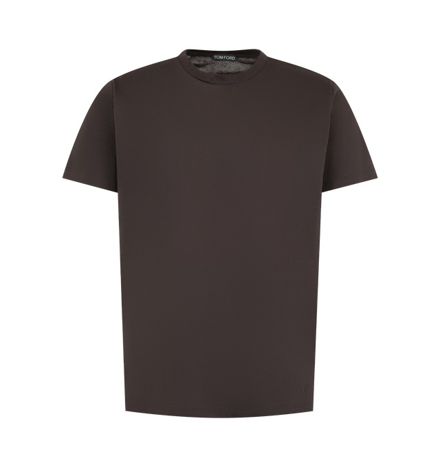 Image 1 of 2 - BROWN - TOM FORD Fitted T-Shirt featuring crew neck, short sleeves and regular fit. 80% cotton, 20% silk. Made in Portugal. 