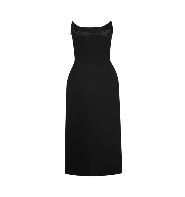 Image 2 of 2 - BLACK - Balenciaga Women's Midi Bustier Dress is crafted from wool scuba and features a built-in cinched effect that accentuates the silhouette. Designed with two slash pockets and an invisible side zip closure, this streamlined style is finished with a straight hem for a clean, modern look. Main Material: 46% Wool, 29% Silk, 25% Polyester. Lining: 100% Cupro. Made in Italy. 