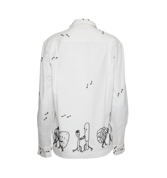 WHITE - BODE Dancing Party Shirt has a spread collar, button front closure, beaded design, embroidered signature logo, and button cuffs. 100% cotton. Made in India. 