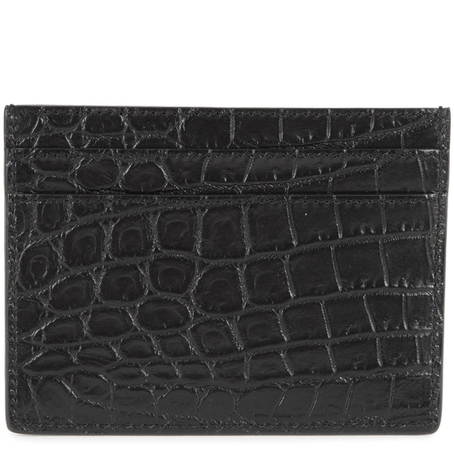 Image 2 of 2 - BLACK - SAINT LAURENT Croc Embossed Card Case has four card slots and one slip pocket. 100% leather. Made in Italy.  