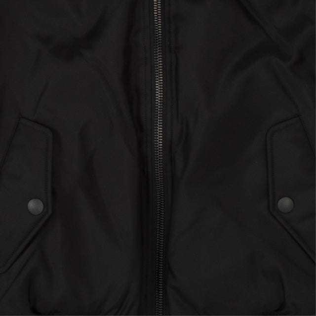 BLACK - WARDROBE.NYC Reversible Bomber Jacket has a stand collar, front zip closure, side snap pockets, and ribbed trims. 